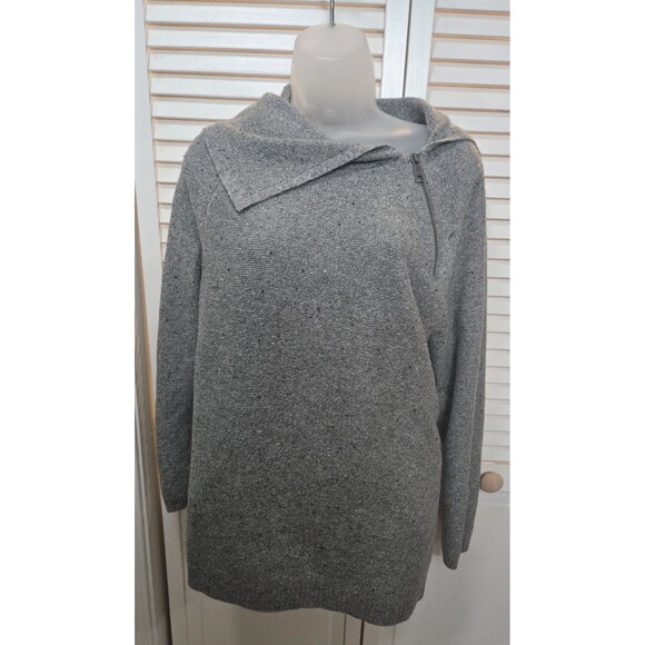 NWOT Talbots Grey Asymmetrical Split Zipper Collar Sweater Size Large - Picture 1 of 6